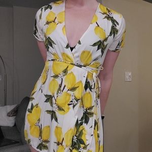 Fab'rik Yellow Lemons Mini Wrap Dress
